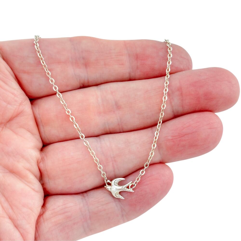 Vintage Italy Dyadema Sterling Silver 925 Swallow Necklace 16.5-18.5"